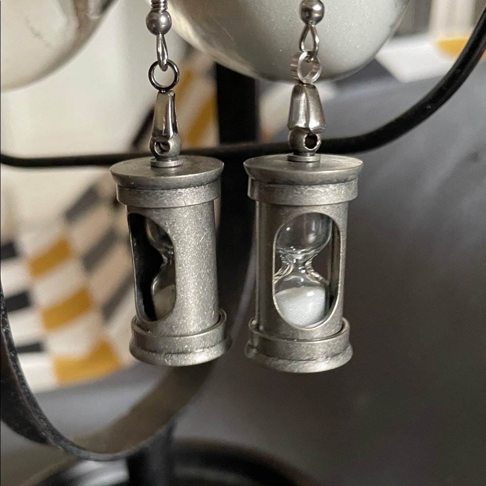Hand Crafted Metallic Hourglass Earrings - Picture 1 of 5